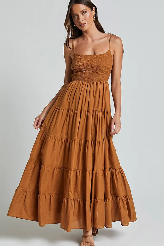 Tiered Tie-Up Strap Maxi Dress