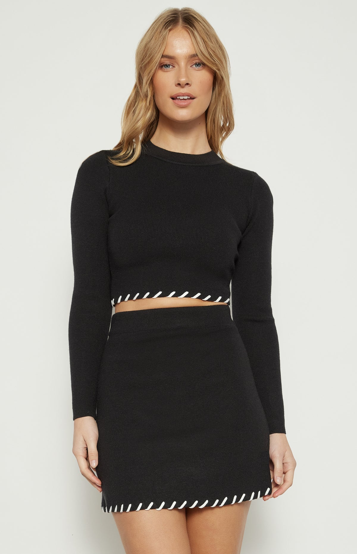 Kellie Cropped Top & Mini Skirt Knit Set