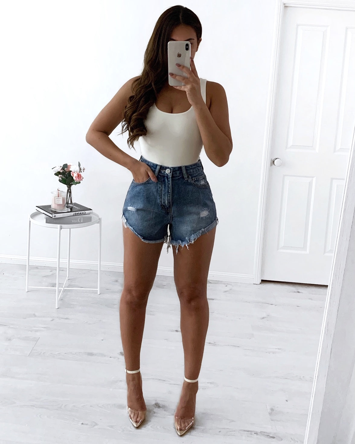 High-Waist Rip Denim Shorts