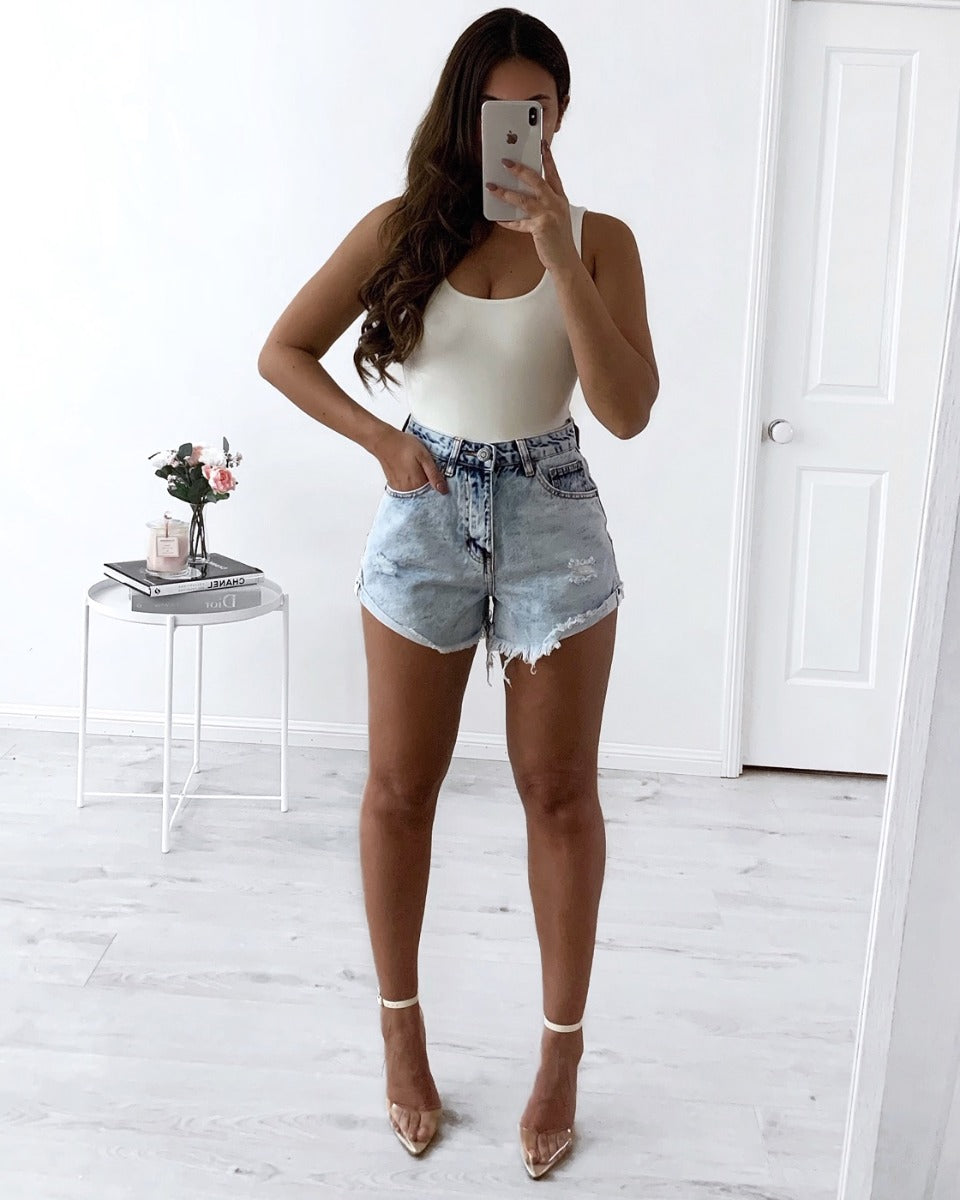 High-Waist Rip Denim Shorts