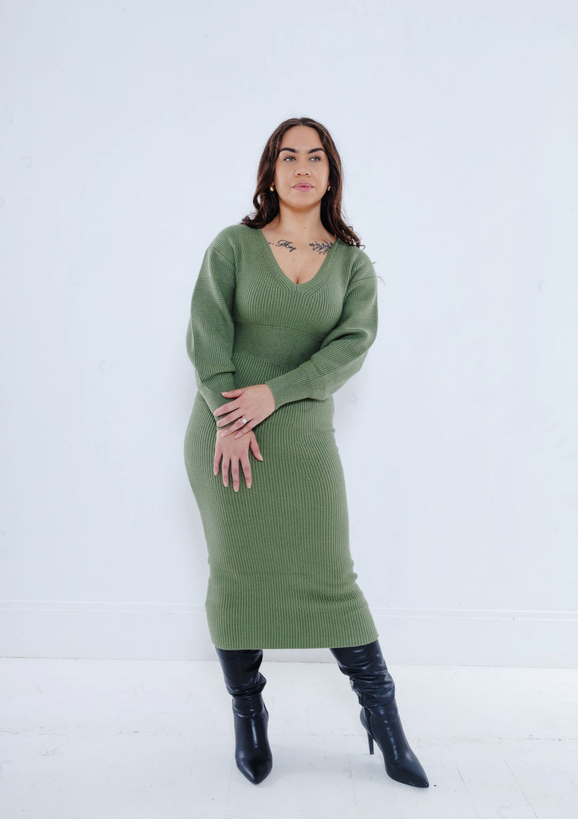 Fitted Knit Midi Dress