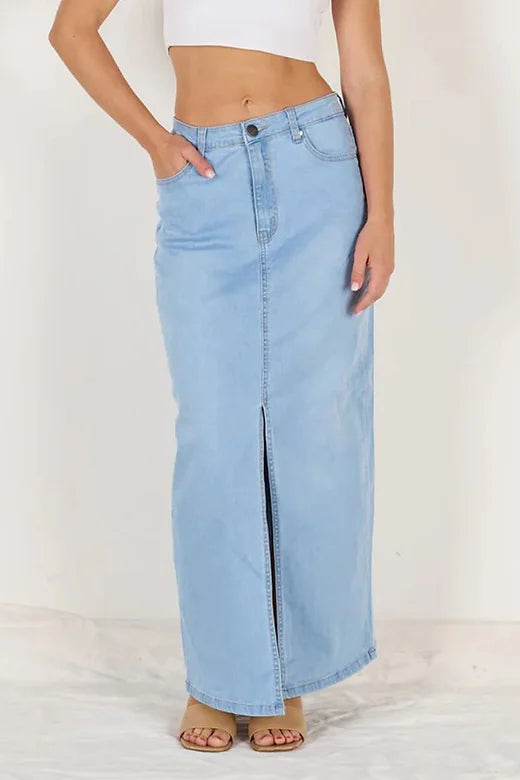 Front Split Denim Skirt