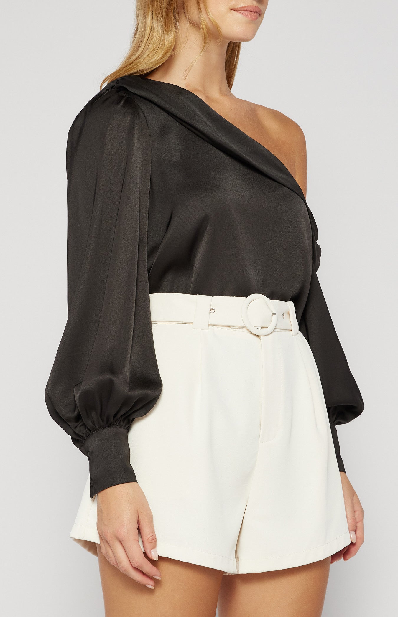 Satin One Shoulder Long Sleeve