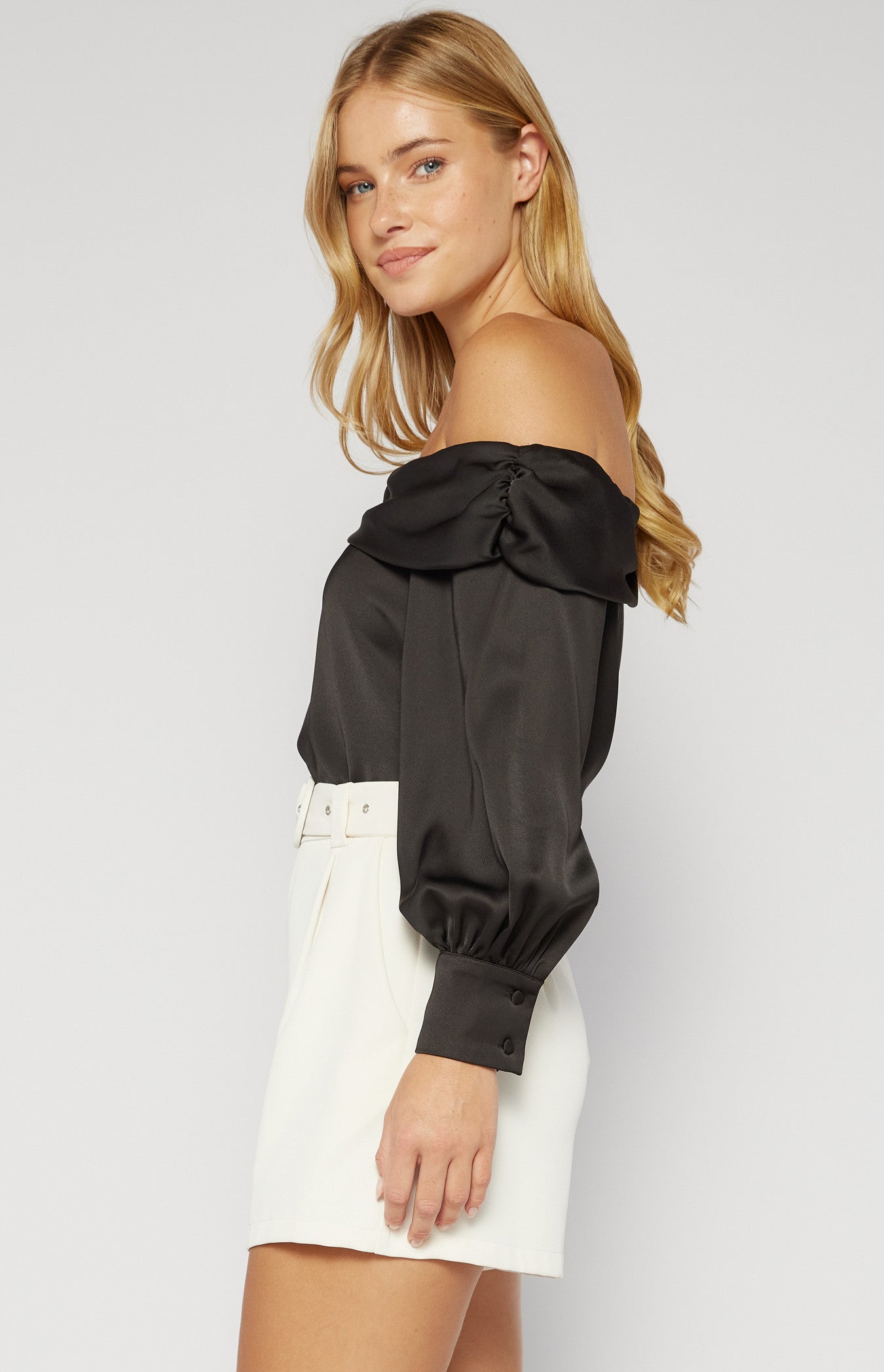 Satin One Shoulder Long Sleeve