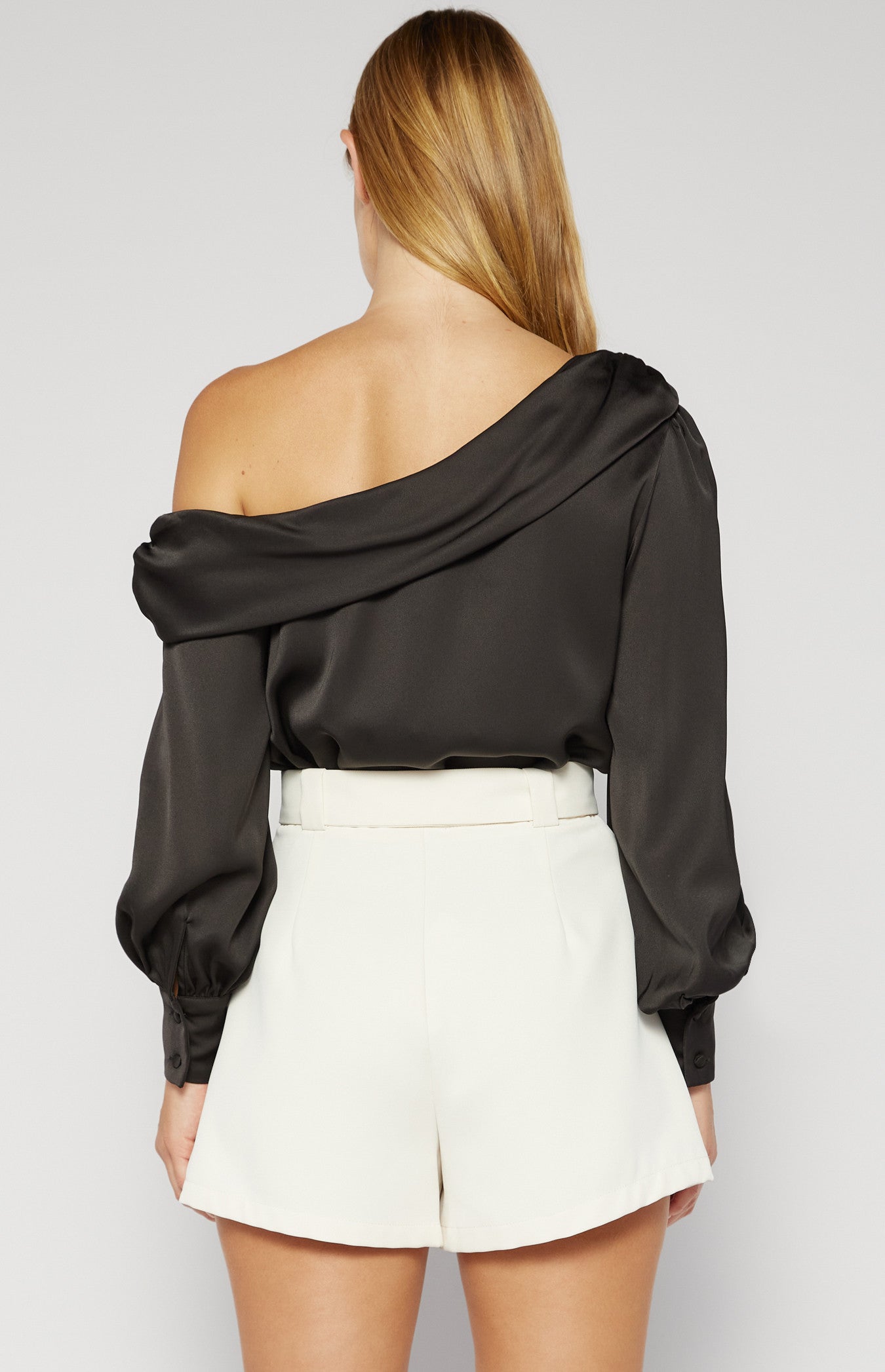 Satin One Shoulder Long Sleeve