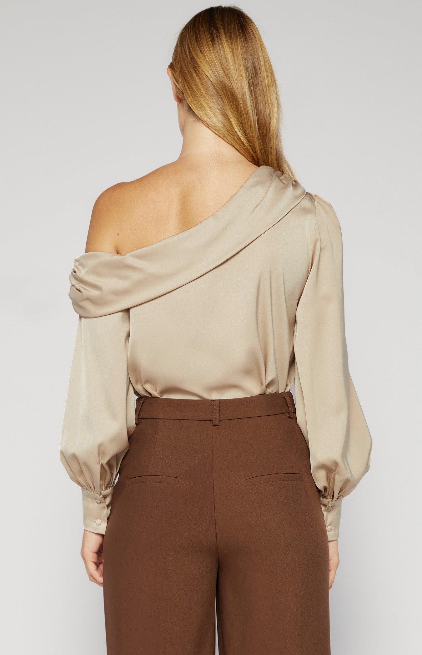 Satin One Shoulder Long Sleeve